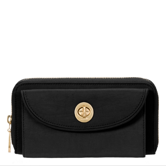 ๐ค Baggallini Kyoto Black Nylon Turnlock RFID Travel Wallet Card Holder - Picture 1 of 9